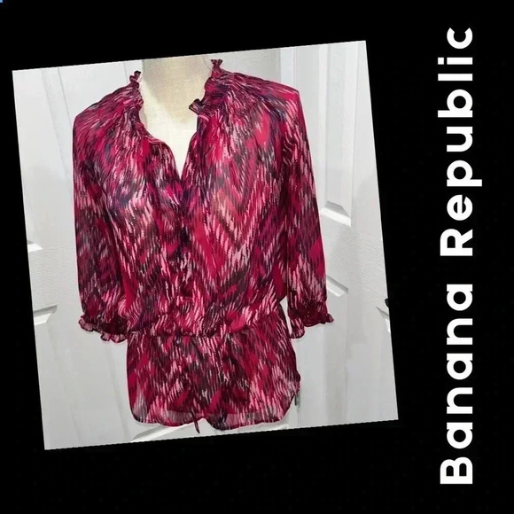 Banana Republic Sheer Chevron Colorful Cinched waist Shirt ❤️ - Picture 1 of 5